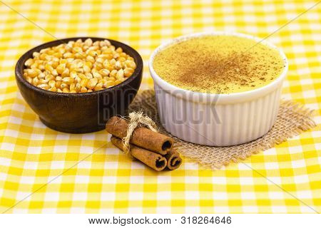 Brazilian Sweet Corn Cream, Dessert, Canjica Or Jimbelê, Dessert Cured Corn Corn Mousse With Cinnamo