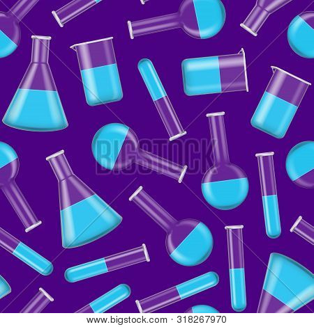 Realistic Detailed 3d Chemical Glass Flasks Seamless Pattern Background Tube And Beaker For Research