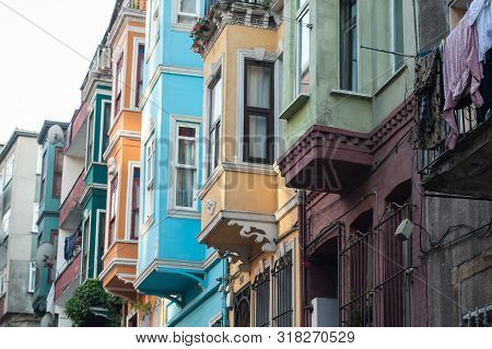 Typical Colorful Houses In Old City. Balat-fener Distict