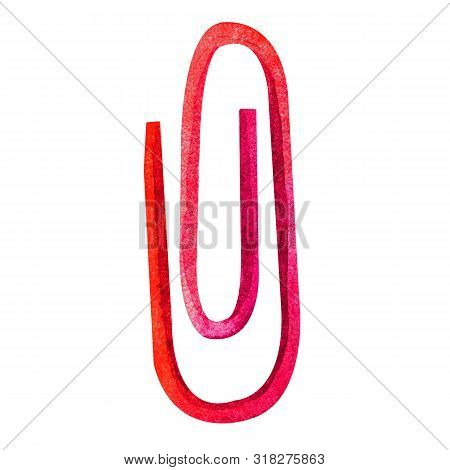 Paper Clip In Watercolors. Isolated Object On White Background. Hand-drawn Illustration In A Fun, Ch