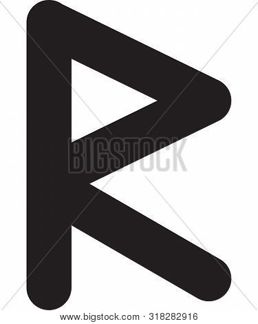 Ancient Scandinavic Rune Raido. Viking Futhark Alphabet. Flat Black Line Icon. Graphic Element. Vect