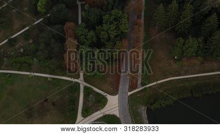4k Flying Drone In Feofaniya Park, Scenic Scenery, On Evening Sky Background.