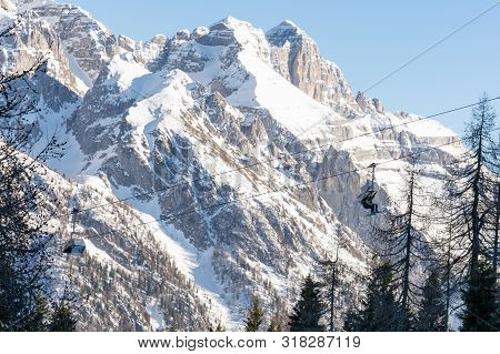Ski Resort Folgarida Marilleva.folgarida Marilleva.italy.15.02.2019. People Rise On A Chair Lift.