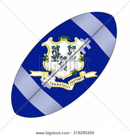 A Typical American Type Foorball Over A White Background With The Flag Of Connecticut