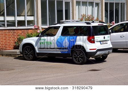 Karlshamn, Sweden - July 15, 2019: Karlshamn Energi Service Car Parked On A Public Parking Lot. Nobo