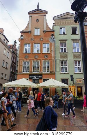 Gdansk, Poland - August 12, 2019: Architecture of the Old Town in Gdansk, Pomerania Province, Poland, Gdansk is the Historical Capital of Polish Pomerania with Medieval Old Town Architecture