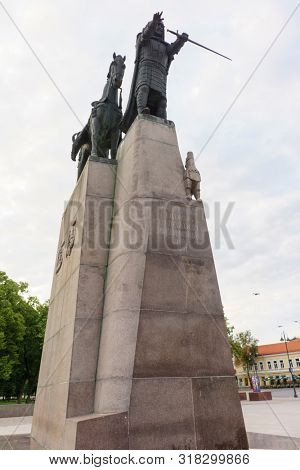 VILNIUS, LITHUANIA - JULY 30, 2019: Monument to Grand Duke Gediminas the Founder of Vilnius and Trakai, Artist Vytautas Kasuba, 1996
