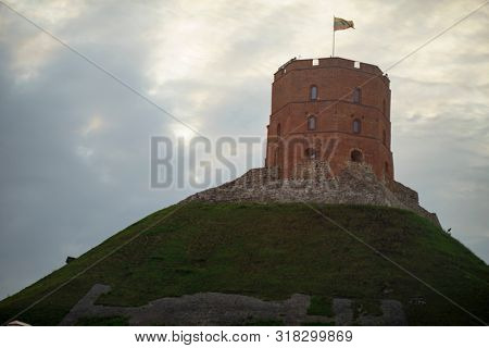 VILNIUS, LITHUANIA - JULY 30, 2019: Vilnius Gediminas' Tower is the Remaining Part of the Upper Castle in Vilnius, Lithuania