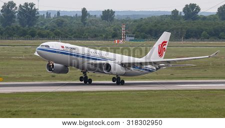 Airplane Takes Off From Dusseldorf Airport