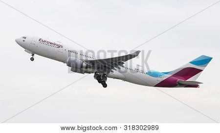 Airplane Takes Off From Dusseldorf Airport