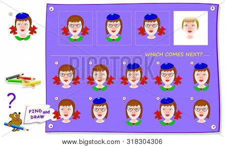 Logic Puzzle Game For Children And Adults. Which Portrait Of Girl Comes Next? Find It And Draw In Wh