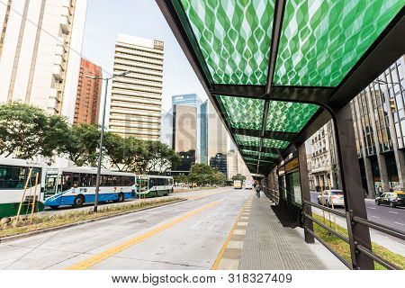 Buenos Aires, Argentina - June 22, 2017: New Brt Line Of Metrobus Del Bajo
