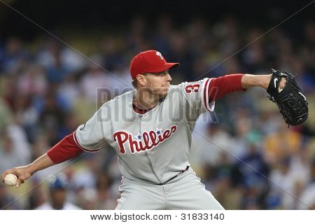 LOS ANGELES - augusztus 30: Phillies kancsó (#34) Roy Halladay a Au Phillies vs Dodgers játék közben