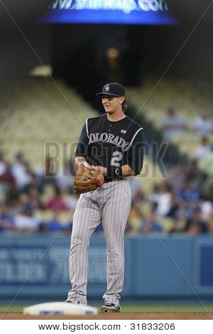 LOS ANGELES - 18 sierpnia: Tulowitzki Troy Rockies SS (#2) podczas gry Rockies vs Dodgers 18 sierpnia 