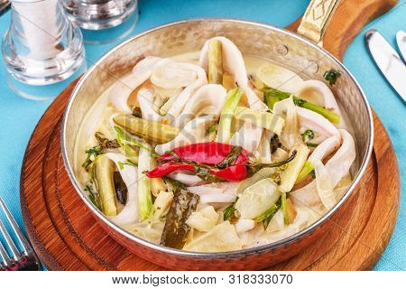 Mediterranean Noodle Soup With Colmar Rings, Onions, Cucumbers And Hot Peppers