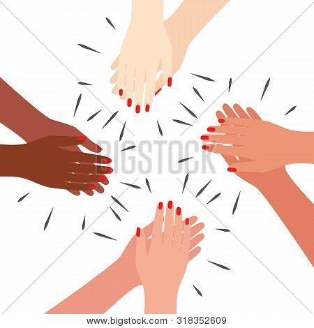 International Women Applause For Appreciation, Flat Style. Hands Claping, Cheer Expression. Vector I