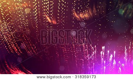 3d Rendering Of Glow Particles That Fly In Air As Science Fiction Of Microcosm Or Macro World Or Sci