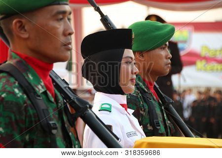 Batang, Central Java / Indonesia - August 17, 2019 : Paskibraka, An Indonesian Flag Raiser During Th
