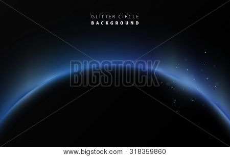 Glitter Blue Neon Circle Ring Frame & Sparkle Flash Light Star Shimmer Vector On Black Background, S
