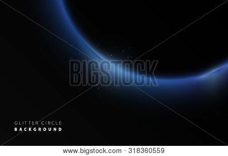 Glitter Blue Neon Circle Ring Frame & Sparkle Flash Light Star Shimmer Vector On Black Background, S