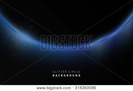 Glitter Blue Neon Circle Ring Frame & Sparkle Flash Light Star Shimmer Vector On Black Background, S