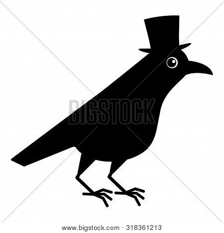 Gentleman Crow, Blackbird With Top Hat. Cute Raven Illustration On White Blackground.