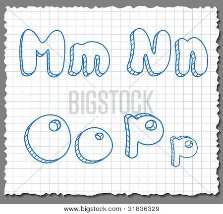 เวกเตอร์ร่าง 3d ตัวอักษรอักษร - MNOP