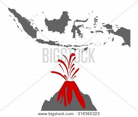 Detailed And Accurate Illustration Of Map Of Indonesia With Volcano
