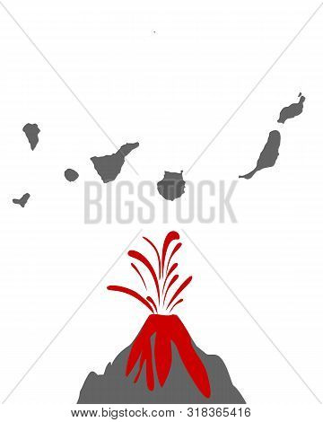 Detailed And Accurate Illustration Of Map Of The Canaries With Volcano