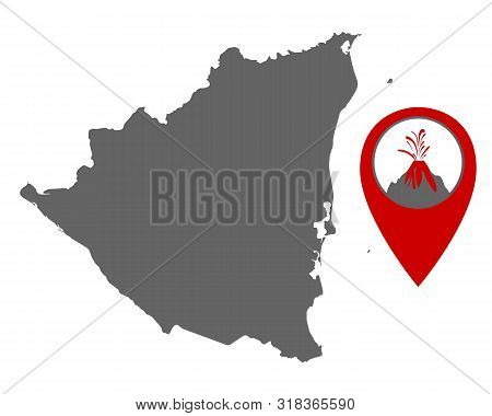 Detailed And Accurate Illustration Of Map Of Nicaragua With Volcano Locator