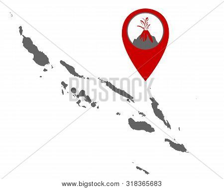 Detailed And Accurate Illustration Of Map Of The Solomon Islands With Volcano Locator