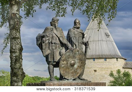 Saint Petersburg, Staraya Ladoga, Russia - June 22, 2019: Monument To The Two Princes Rurik And Oleg