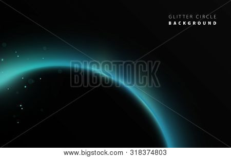 Glitter Tiffany Blue Neon Circle Ring Frame & Sparkle Flash Light Star Shimmer Vector On Black Backg