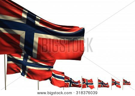 Nice Many Norway Flags Placed Diagonal Isolated On White With Place For Text - Any Celebration Flag 