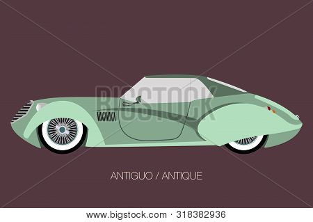 Antique Classic Car, Vector Car Icon, Side View Of Car, Automobile, Motor Vehicle
