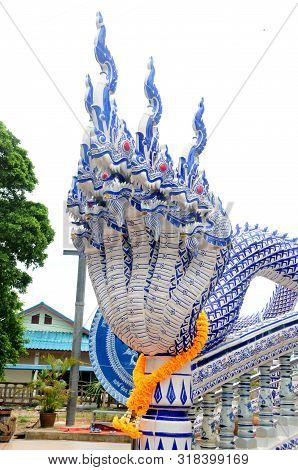 Chantaburi, Thailand - 4 August 2019 : Blue Church,pak Nam Khaem Nu Temple,chathaburi,thailand