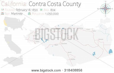 Large And Detailed Map Of Contra Costa County In California, Usa.