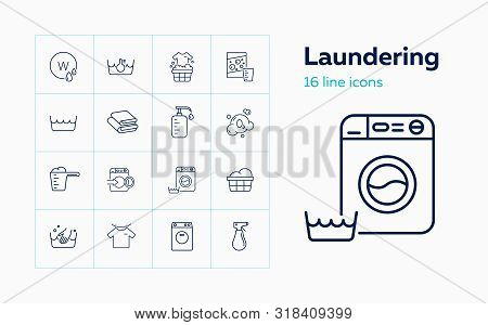 Laundering Line Icon Set. Foam, Soap, Powder, Basing. Laundry Concept. Can Be Used For Topics Like G