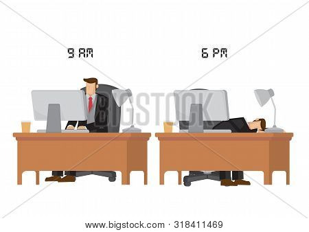 Business Executive In Suit Showing His Energy Level During Different Time Of The Day From Fully Char