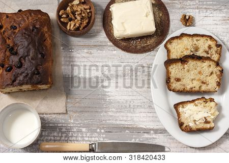 Barmbrack Or Bairin Breac Is A Traditional Irish Sweet Yeast Bread With Grapes And Raisins, Often Ea