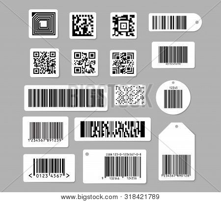 Barcode And Qr Code Vector Illustrations Set. Various Digital Bar Codes Labels And Tags Design Eleme