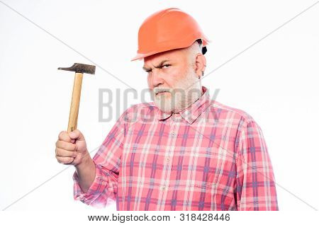 Repair Concept. Senior Foreman Worker. Handyman Home Repair. Experienced Engineer. Repairing Or Reno