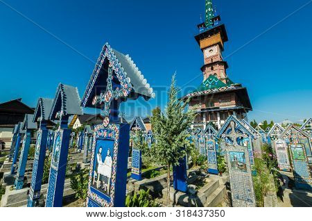 Sapanta, Maramures, Romania - August 17 2019: View Of Merry Cemetery In Sapanta