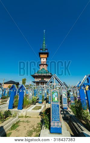 Sapanta, Maramures, Romania - August 17 2019: View Of Merry Cemetery In Sapanta