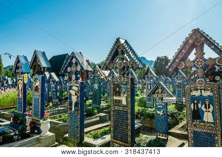 Sapanta, Maramures, Romania - August 17 2019: View Of Merry Cemetery In Sapanta