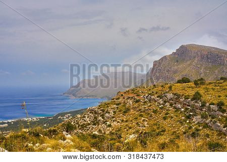 Panoramic Seascape View Of Sierra De Llevant And Betlem During A Cloudly Day - Majorca - Spain