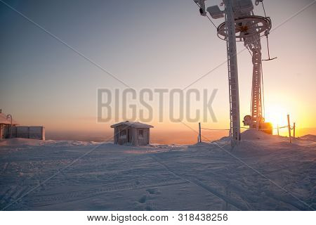 Winter Mountains Panorama With Ski Slopes And Ski Lifts Near Vogel Ski Center, Slovenia