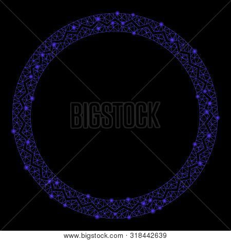 Bright Mesh Round Rosette Seal With Glitter Effect. Abstract Illuminated Model Of Round Rosette Seal
