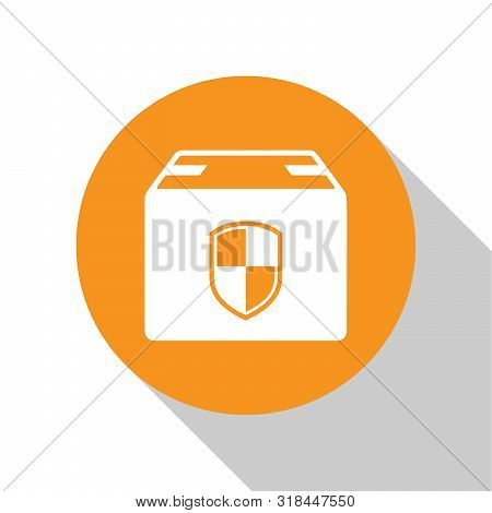 White Delivery Pack Security Symbol With Shield Icon Isolated On White Background. Delivery Insuranc