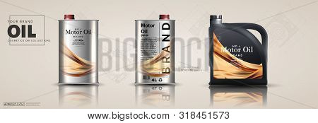 Bottle Engine Oil On A Background A Motor-car Piston, Technical Illustrations. Realistic 3d Vector I